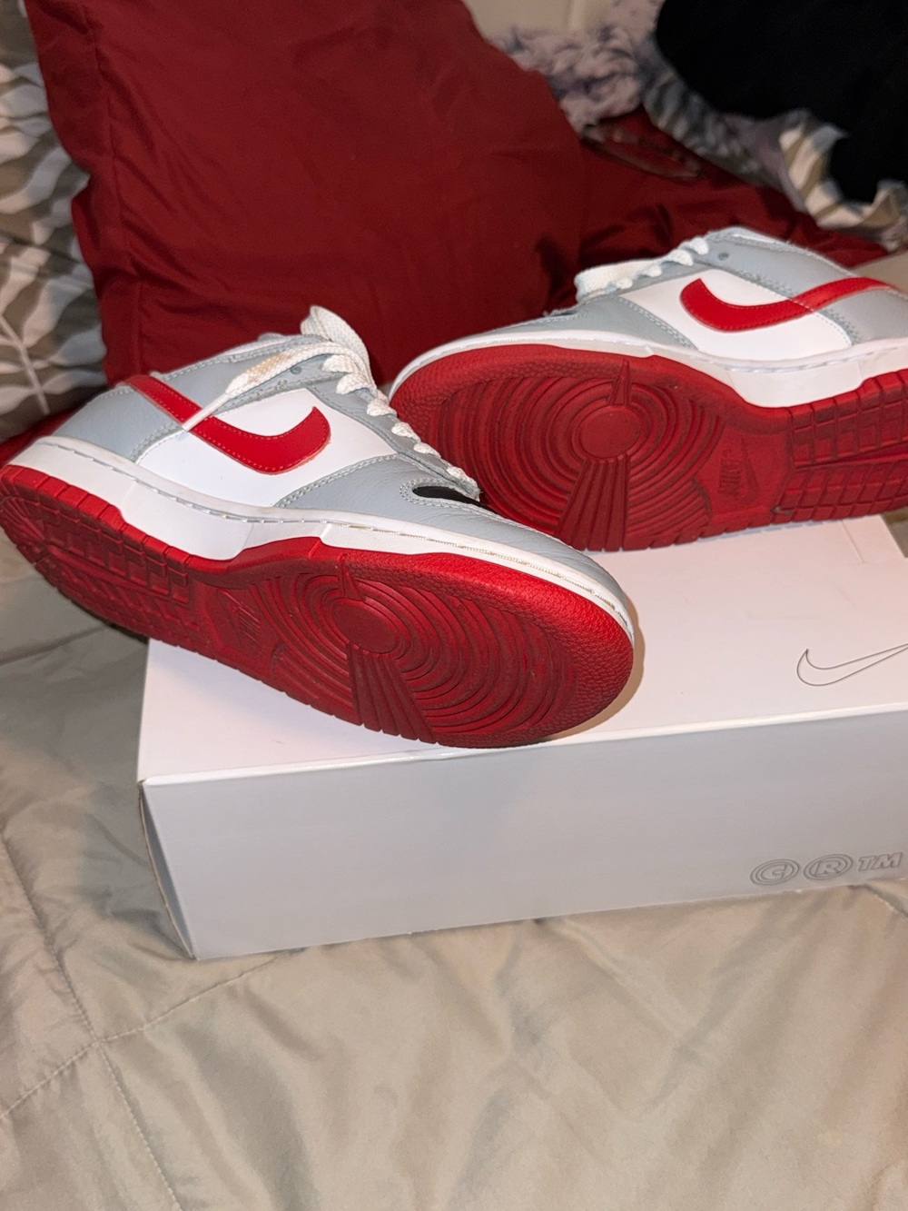 Custom Nike White, Gray & Red Low-Top Sneakers